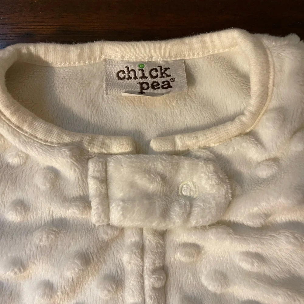 Chick Pea | white fuzzy warm sleep sack with owl | 6-9 mo